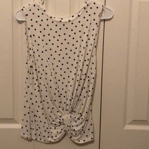 White polka dot front tie sleeveless top